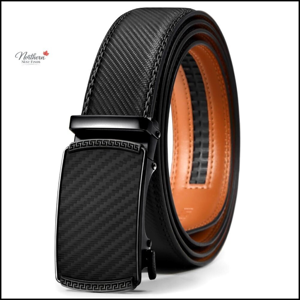 Men's Genuine Leather Ratchet Belt, Adjustable Buckle, Trim to Fit, Dress Casual
